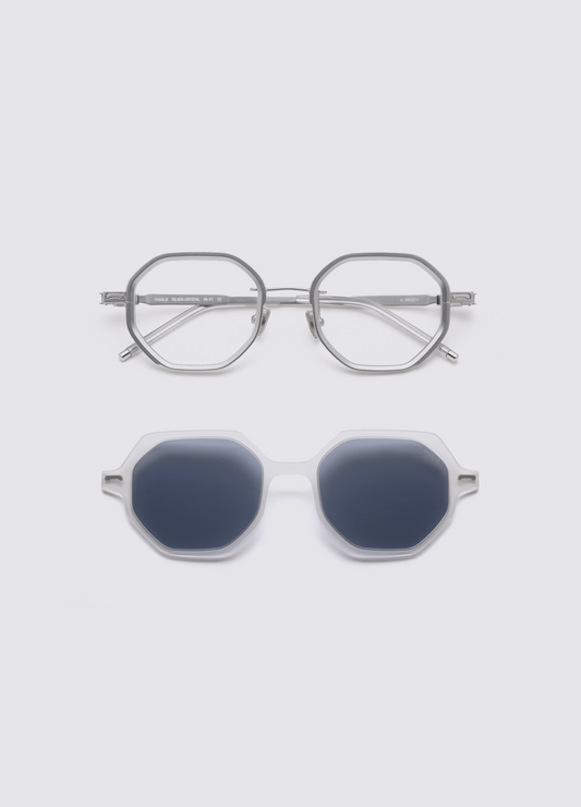 A SOCIETY CHARLIE CLIPON SILVER CRYSTAL 49 SUNGLASSES